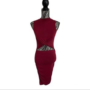 Bodycon Cut Out Torso Burgundy Dress